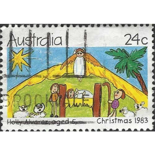 AUSTRALIA, CHRISTMAS, by Holly Alvarez, age 5, yellow 1983, 24c, #2