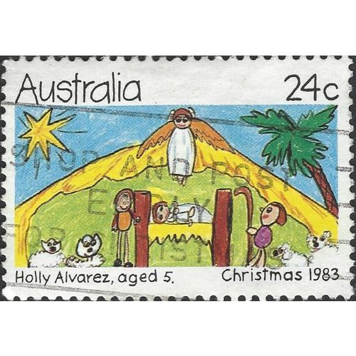 AUSTRALIA, CHRISTMAS, by Holly Alvarez, age 5, yellow 1983, 24c, #3