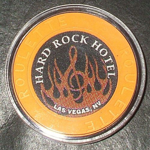 Hard Rock Casino ROULETTE Chip - Orange - LAS VEGAS, Nevada - Gold Flames