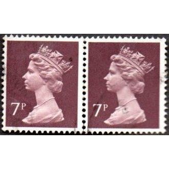 1971-96 Machin . 7p. Value. Purple-Brown One Centre Phos Band Fine Used Pair