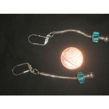 Exclusive turquoise baguette cut glass euro bead leverback earrings