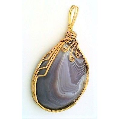 Botswana Agate Brass Wire Wrap Gemstone Pendant 77