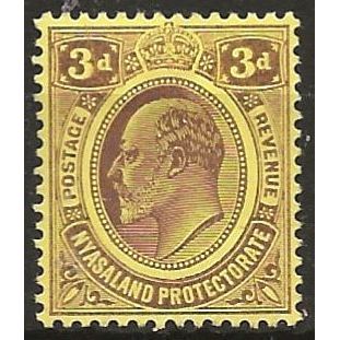 Nyasaland 1908 SG75 3d Purple/Yellow Mounted Mint .