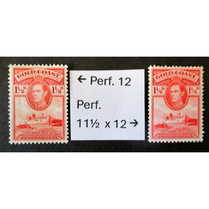 GOLD COAST 1938/1940 SG122/SG122a 1½d SCARLET 2 PERFS MH