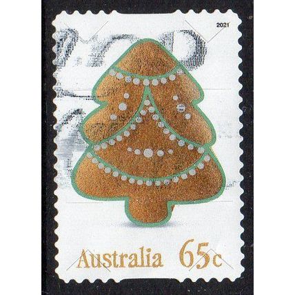 Australia 2021 Christmas - Gingerbread Xmas Tree-Foiled/Embellished 65c s/a Used