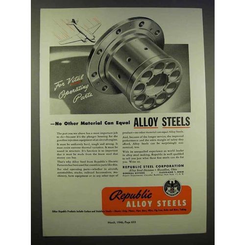 1946 Republic Steel Ad - For Vital Operating Parts