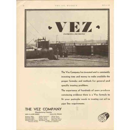 VEZ COMPANY 1930 invested time money formulas chemical oil vintage ad