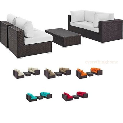 Outdoor Patio Set Sofa Chair Coffee Table Brown Rattan 4-Piece-7 Cushion Colors