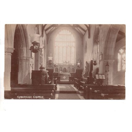 REAL PHOT0 POSTCARD INTERIOR OF NARBOROUGH CHURCH NORFOLK POSTED 1909 (2391)