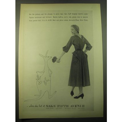 1948 Saks Fifth Avenue JLF Original Dress Ad - See the pockets and the plunge