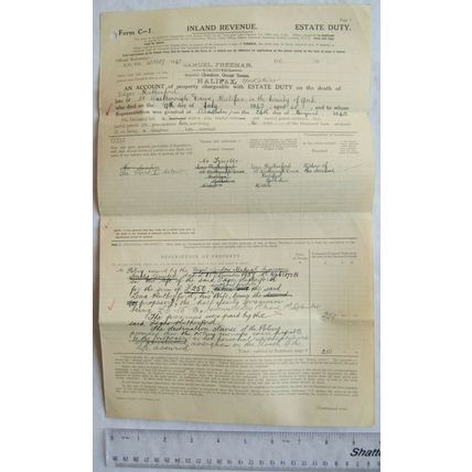 1943 signed Inland Revenue estate duty Edgar Rutherford, Halifax