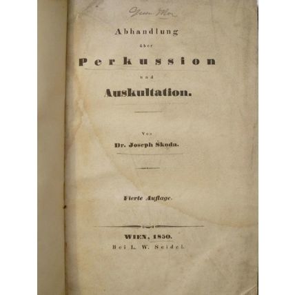 1850 ABHANDLUNG UBER PERKUSSION UND AUSKULTATION by DR JOSEF SKODA German HC