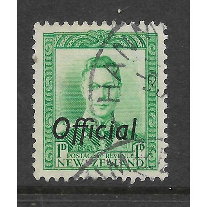 NEW ZEALAND 1938 GEORGE VI 1d GREEN OPTD OFFICIAL SG O137 FINE USED