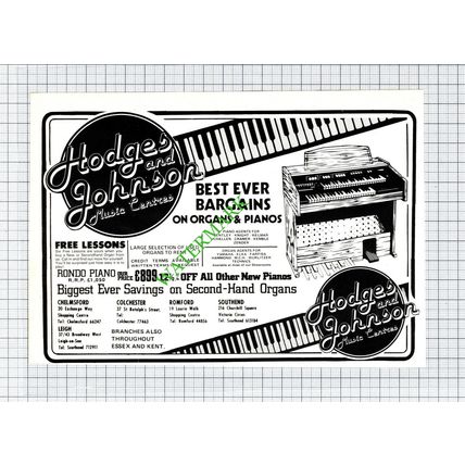 Hodges and Johnson Music Centres Essex Advert - 1981 Cutting