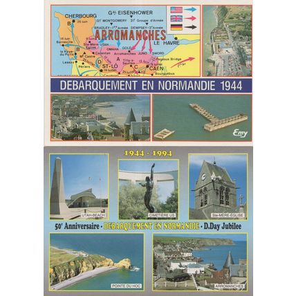 D-Day Jubilee Map 2x WW2 Military French Postcard s