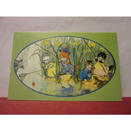 ANY LUCK, PUSSY?. Art by Molly Brett unused postcard by Medici Society /