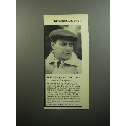 1957 Keens Permbroke Cap Ad - Keens British Caps Felted in England