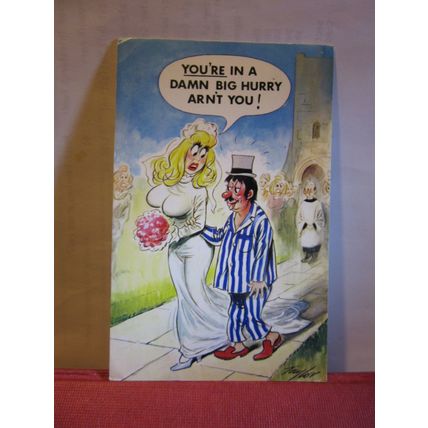 SAUCY SEASIDE POSTCARD 1970s pm BAMFORTH & CO. no 356 black triangle wedding #