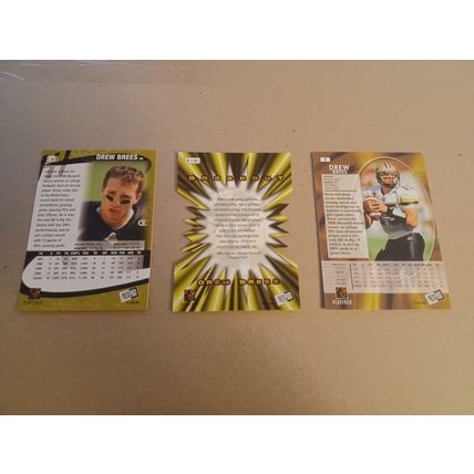 Lot of 3 Drew Brees Rookie cards 2001 Press Pass # 2 SE #2 & Breakout Die Cut #1