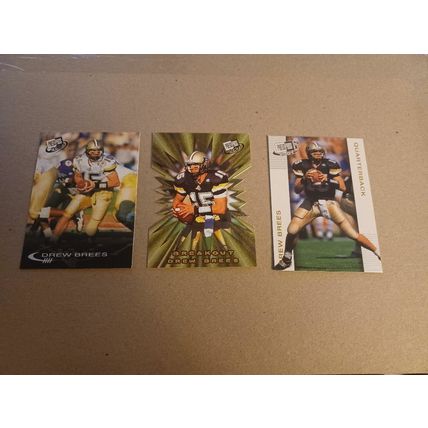 Lot of 3 Drew Brees Rookie cards 2001 Press Pass # 2 SE #2 & Breakout Die Cut #1
