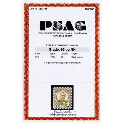 560, Mint XF/Superb NH 8¢ - With Graded 95 PSAG Certificate - Stuart Katz