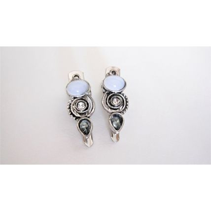 Set of 2 small white stone gray crystal metal alligator hair claw clip for