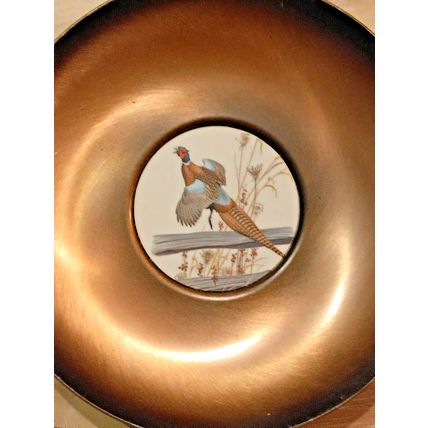 Vintage Brass Serving Bowl Tableware Brushed Gold Lot Of 3 Flying Pheasant Bird