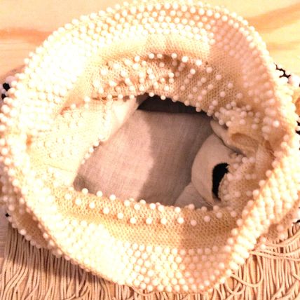 Vintage 50s Navy White Fringed Beaded Evening Bag Drawstring Polycord Handles