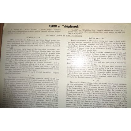 JUDITH ES VILAGSLAGEREK - vinyl LP Gyula Apatini, Filu George Vig, Zolan Zorandy