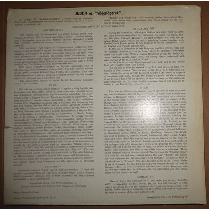 JUDITH ES VILAGSLAGEREK - vinyl LP Gyula Apatini, Filu George Vig, Zolan Zorandy