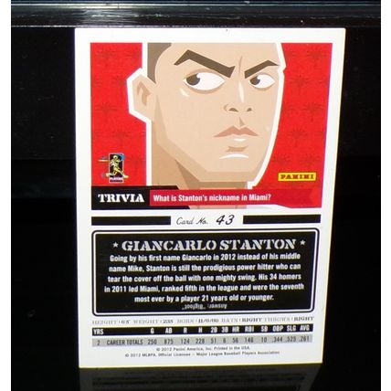 PANINI 2012 TRIPLE PLAY GIANCARLOS STANTON BASEBALL CARD #43