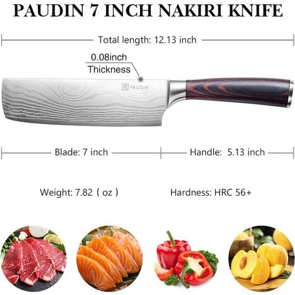 PAUDIN Nakiri Knife - 7" Razor Sharp Meat Cleaver and Vegetable Kitchen Knife, H