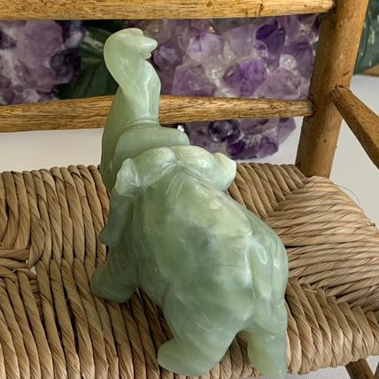 Vintage Green Jade Stone Hand Carved Elephant Figurine Lucky Statue 5" 255g