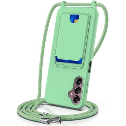 Card Slot Liquid Silicone Crossbody Green Phone Case Cover for Samsung S24 FE