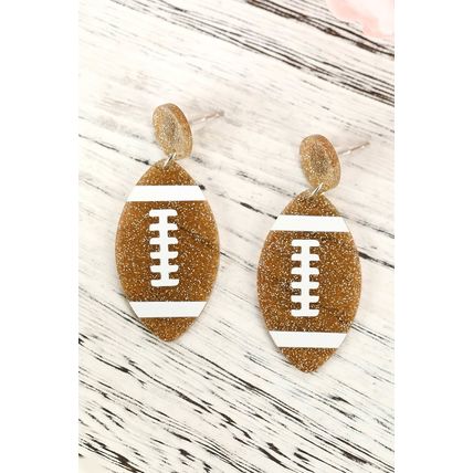 Brown Glittering Rugby Pendant Earrings