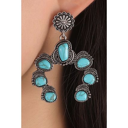 Bright Green Retro Western Turquoise Decor Drop Earring