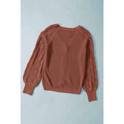 Red Bishop Sleeve Button V Neck Cardigan Sweater