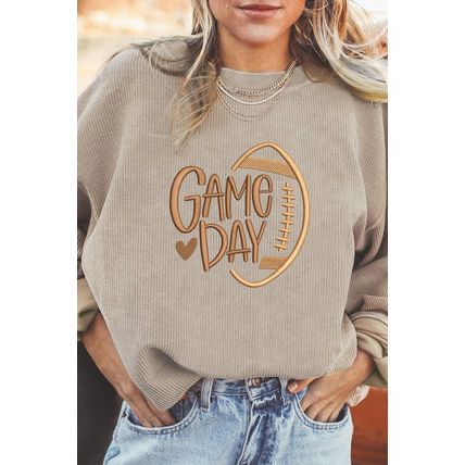 Smoke Gray Twisted Rib Texture game day Rugby Embroidered Baggy Sweatshirt
