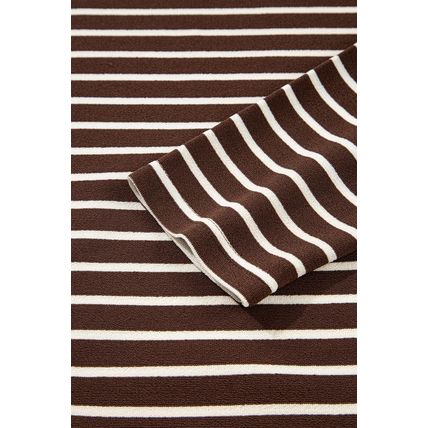 Brown Stripe Ribbed Cropped Crew Neck Long Sleeve T Shirt