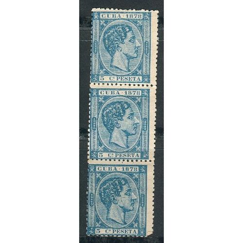 Cuba stamps 1878 - "Alfonso" SG 73 - 5m blue x 3 - MH