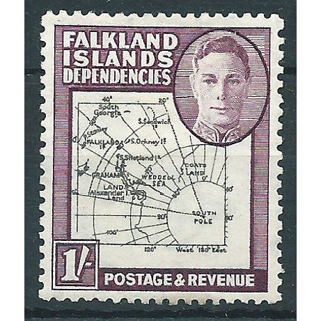 Falkland Island Dependencies 1946 G8 1/- Black & Purple (THICK) Mounted Mint ...