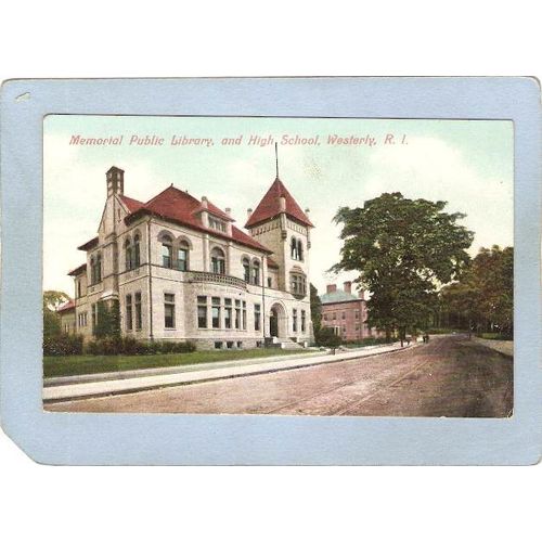 Rhode Island Westerly Memorial Public Library & High School Street Scene~996