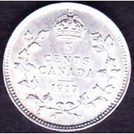 1917 Canada 5 Cents Silver Coin