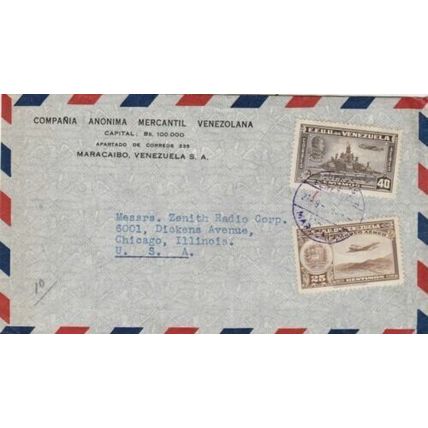 Venezuela 1941 Anonima Mercantile Maracaibo to Chicago Airmail Cover typed VGC