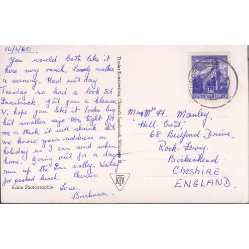 Vintage Austria Postcard 1960 - Igls i. Tirol 900 m mit seris 2719 m - Habicht m