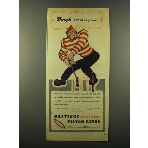 1946 Hastings Steel-Vent Piston Rings Ad - Tough