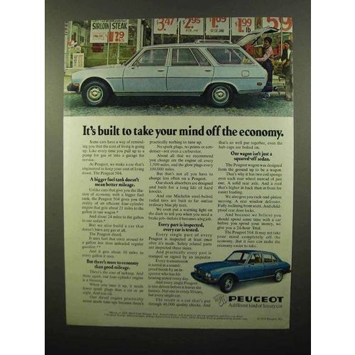 1975 Peugeot 504 Car Ad - Take Mind Off Economy