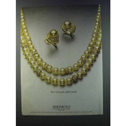 1981 Mikimoto Golden Pearl Necklace and earrings Ad