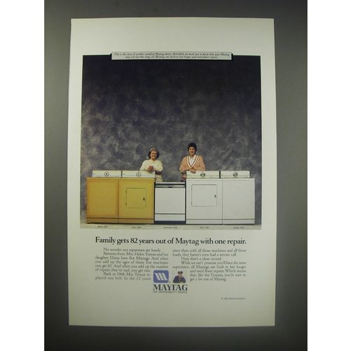 1990 Maytag Washer, Dryers and Dishwashers Ad - Family gets 82 years