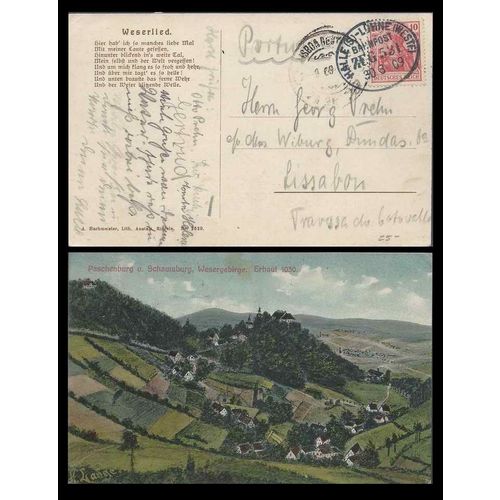 Germany 1909 Postcard to Lisbon Portugal, Railway Cancel